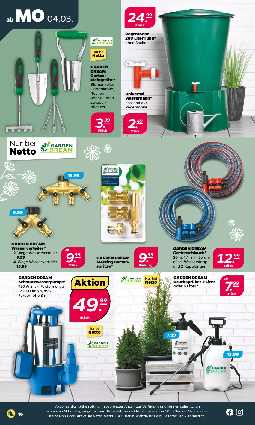 Aktueller Prospekt Netto - Woche 10 - von 04.03 bis 09.03.2024 - strona 16 - produkty: Alwa, auer, blume, blumen, elle, Garten, gartenschlauch, pflanze, schlauch, Ti, wasser, ZTE, zwiebel