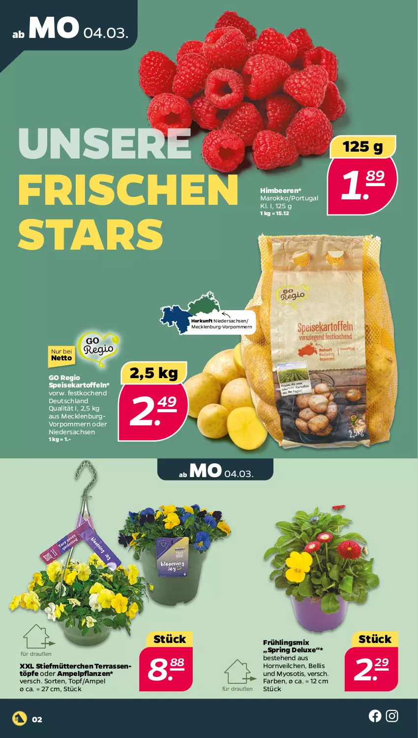 Aktueller Prospekt Netto - Woche 10 - von 04.03 bis 09.03.2024 - strona 2 - produkty: beere, beeren, eis, himbeer, himbeere, himbeeren, kartoffel, kartoffeln, pflanze, pflanzen, ring, sac, speisekartoffeln, Ti, topf, Yo