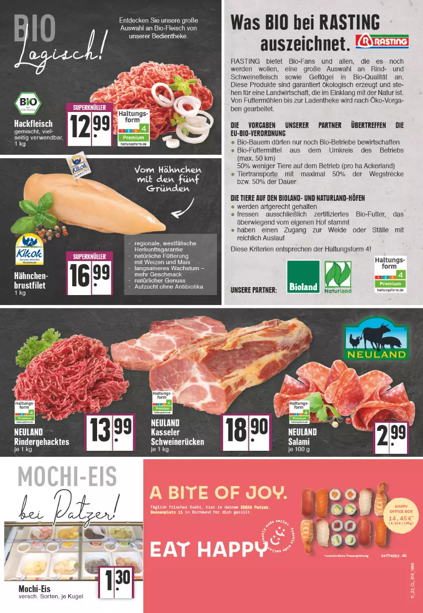 Aktueller Prospekt Edeka - Angebote der Woche - von 14.03 bis 19.03.2022 - strona 19 - produkty: asti, auer, Bau, Bauer, bio, bioland, decke, eis, erde, fleisch, Geflügel, hackfleisch, kasseler, Kugel, mac, mais, Mochi, natur, naturland, nuss, reis, rind, rinder, salami, schwein, schweine, schweinefleisch, Sport, Ti, Tiere, wein, weine, wolle