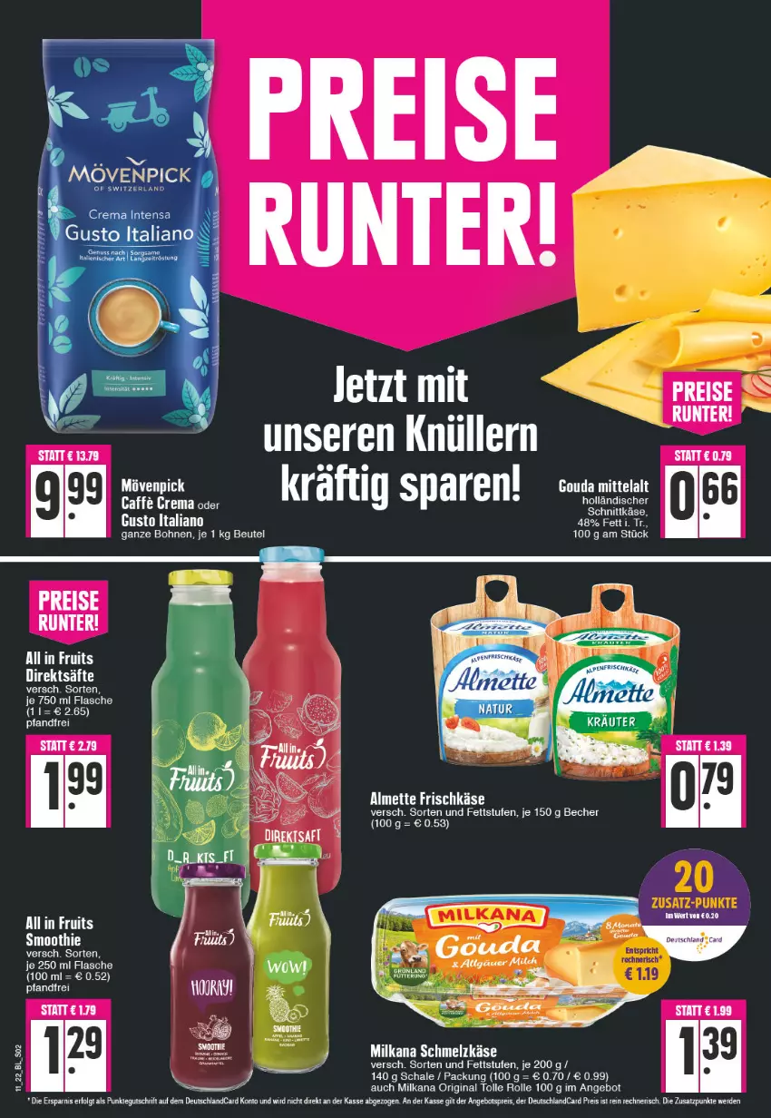 Aktueller Prospekt Edeka - Angebote der Woche - von 14.03 bis 19.03.2022 - strona 2 - produkty: almette, angebot, Becher, beutel, bohne, bohnen, deutschlandcard, eier, eis, erde, flasche, frischkäse, gin, gouda, Käse, LG, Mett, milka, milkana, mövenpick, reis, Schal, Schale, Schmelzkäse, schnittkäse, smoothie, tee