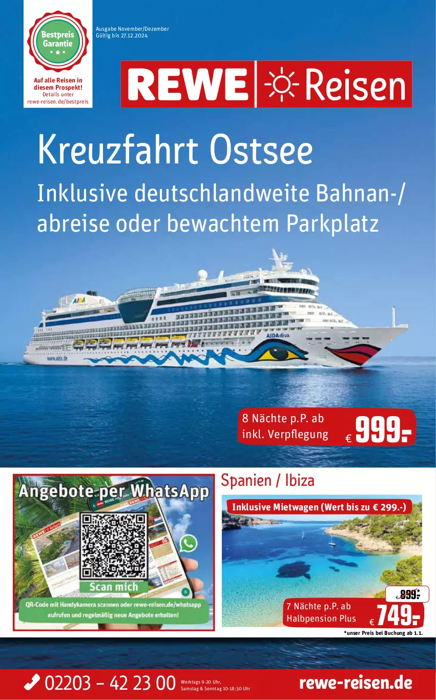 Aktueller Prospekt Rewe Reisen - Reiseprospekt - von 25.10 bis 27.12.2024 - strona 1 - produkty: bestpreis, Brei, buch, eis, reis, Ti, uhr