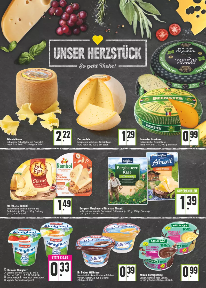 Aktueller Prospekt E Center - Angebote der Woche - von 16.05 bis 21.05.2022 - strona 12 - produkty: almighur, almighurt, angebot, auer, Bau, Bauer, Becher, creme, halbfester schnittkäse, holländischer schnittkäse, Käse, LG, milch, nuss, sahne, schnittkäse, schoko, Ti, tisch, vanille