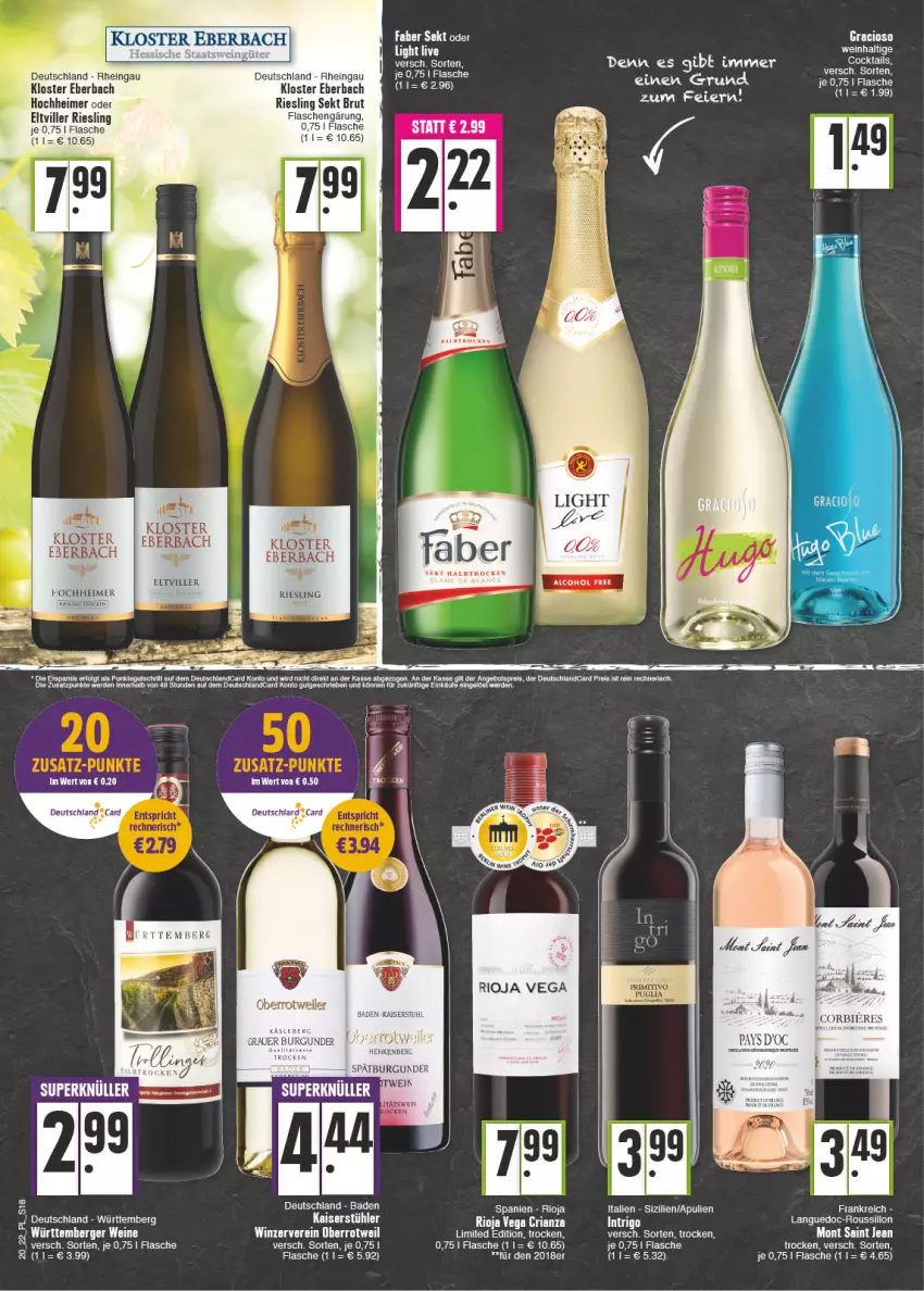 Aktueller Prospekt E Center - Angebote der Woche - von 16.05 bis 21.05.2022 - strona 18 - produkty: auer, Bad, Berger, brut, burgunder, deutschlandcard, eier, eimer, erde, flasche, gracioso, grauer burgunder, Kaiser, Kloster Eberbach, LG, riesling, rioja, sekt, Stühl, stuhl, tee, Ti, wein, weine