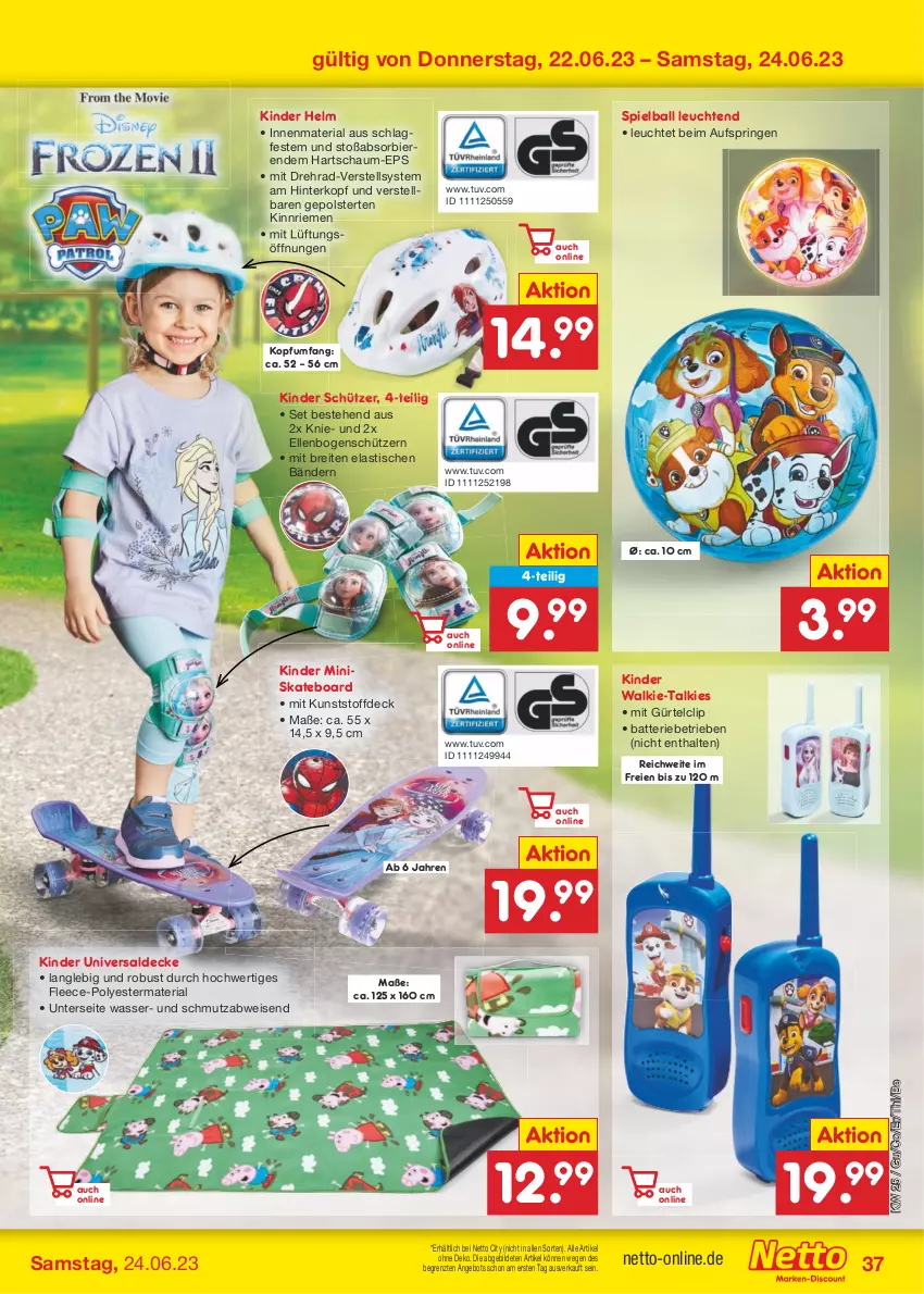 Aktueller Prospekt Netto Marken-Discount - Filial-Angebote - von 19.06 bis 24.06.2023 - strona 37 - produkty: angebot, asti, ball, batterie, bier, Biere, Brei, decke, eis, elle, Kinder, Leuchte, leuchten, Ria, ring, Schütze, Skateboard, Ti, tisch, wasser, ZTE