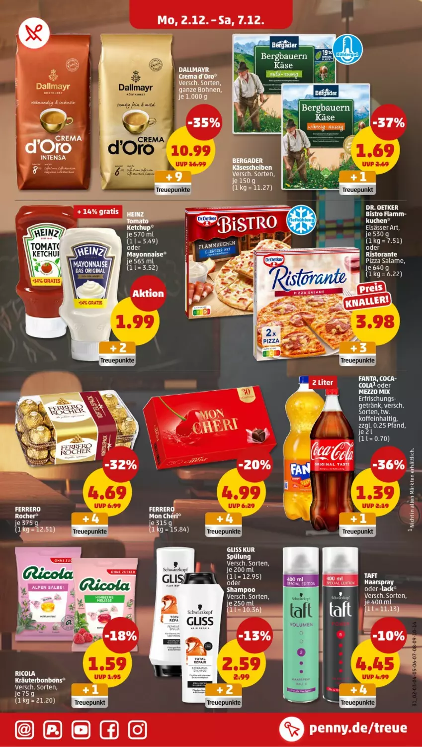 Aktueller Prospekt Penny - Prospekte - von 02.12 bis 07.12.2024 - strona 27 - produkty: bohne, bohnen, dallmayr, elsässer art, fanta, gin, Käse, lack, lamm, mayonnaise, Mezzo Mix, pizza, pizza salame, ring, ristorante, schwarzkop, schwarzkopf, shampoo, spülung, Taft, Ti, Yo