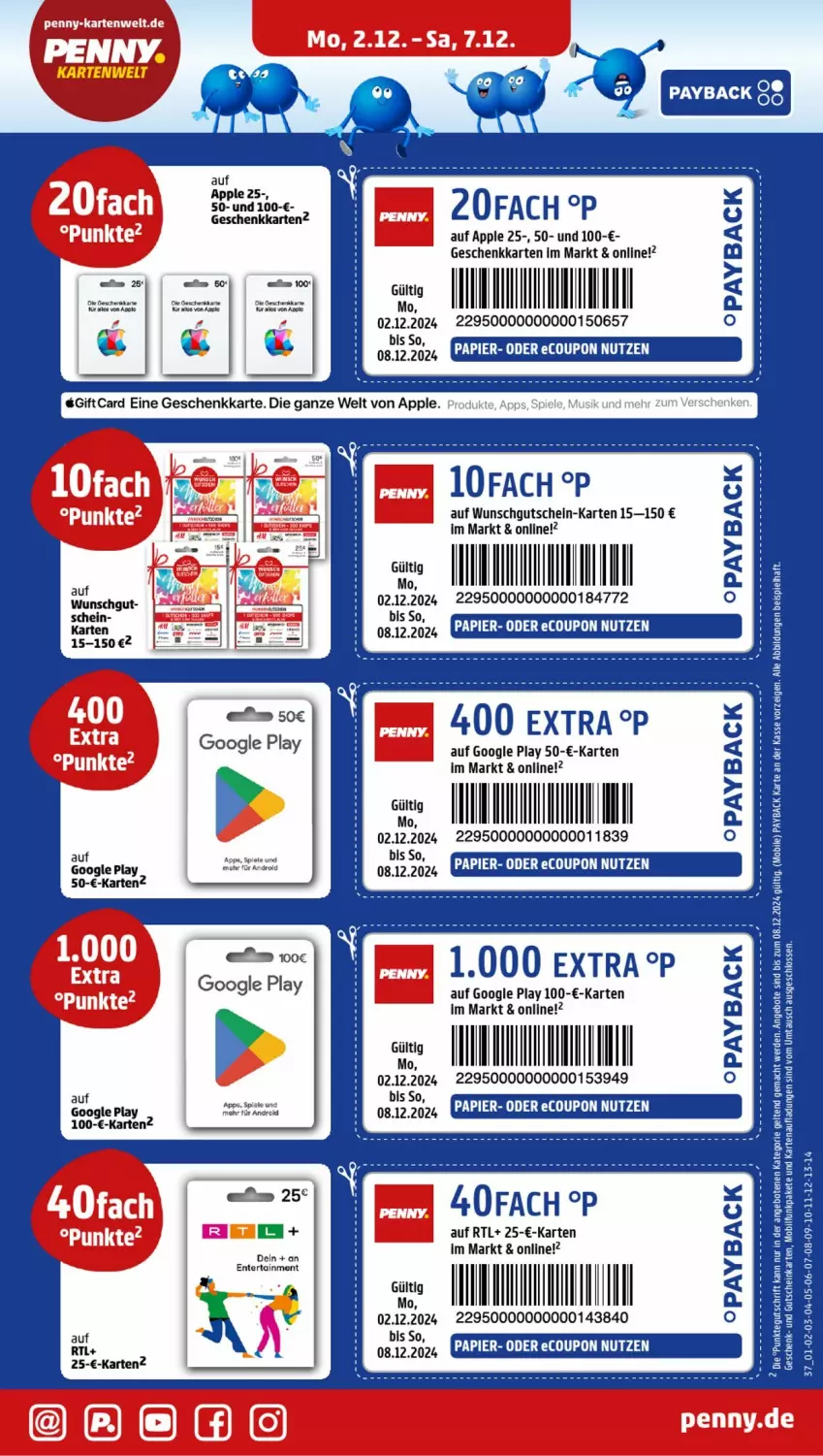 Aktueller Prospekt Penny - Prospekte - von 02.12 bis 07.12.2024 - strona 33 - produkty: angebot, angebote, Apple, coupon, eis, ente, erde, google play, gutschein, gutschein-karte, mac, papier, payback, Ti