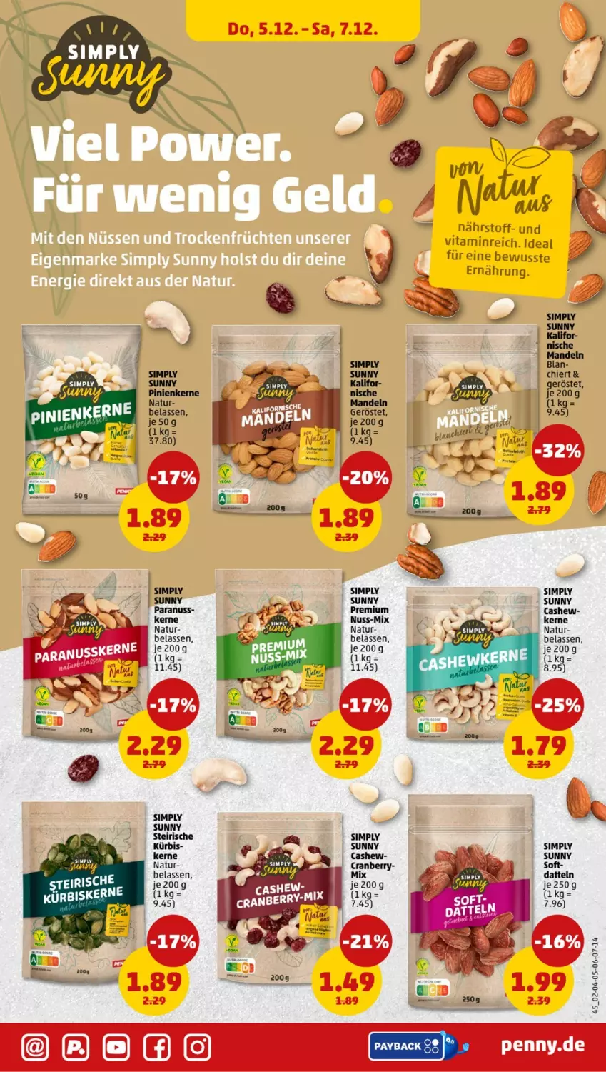 Aktueller Prospekt Penny - Prospekte - von 02.12 bis 07.12.2024 - strona 41 - produkty: Cashew, Kürbis, mandel, mandeln, natur, nuss, payback, sac, sim, vita