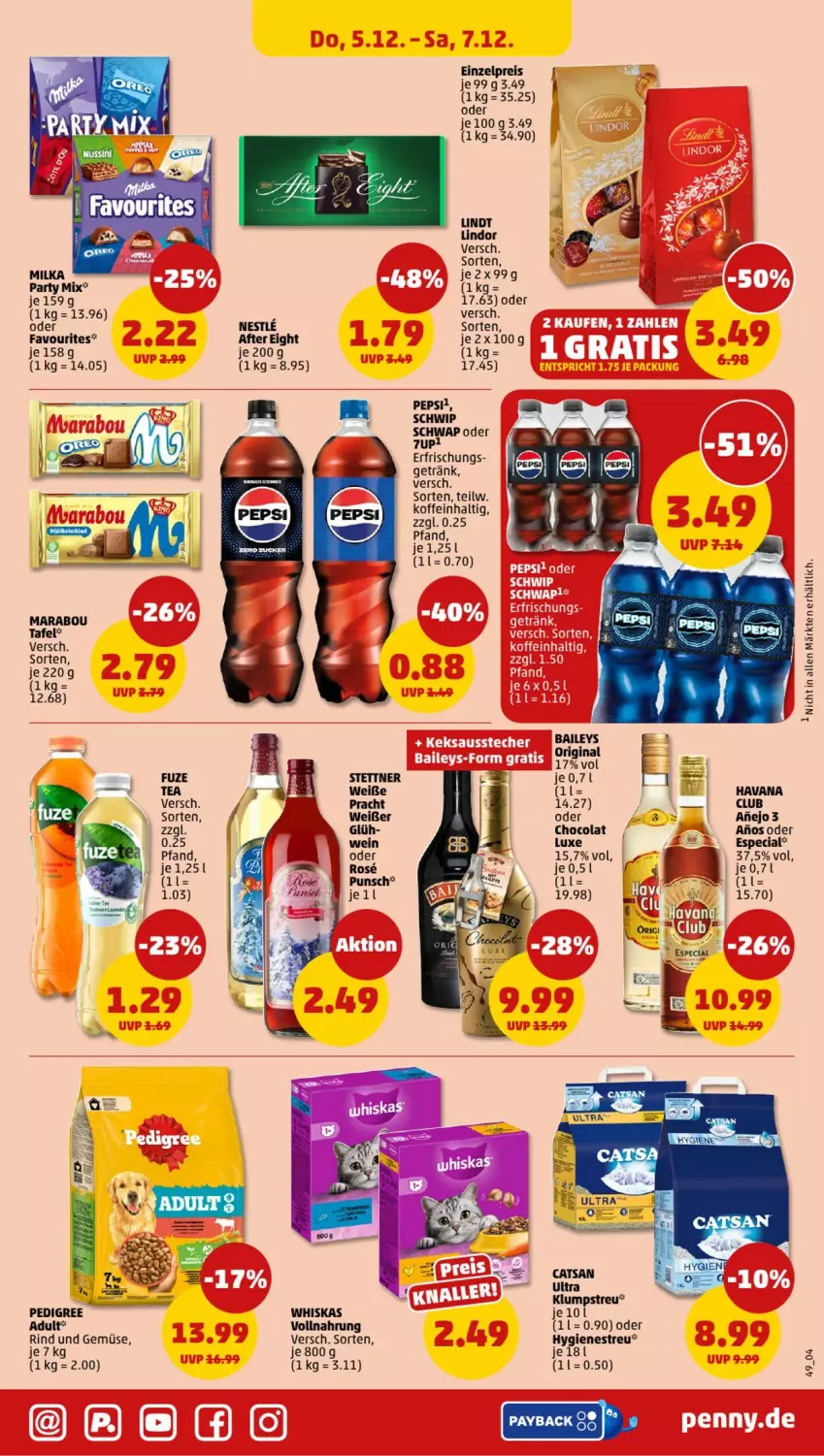 Aktueller Prospekt Penny - Prospekte - von 02.12 bis 07.12.2024 - strona 45 - produkty: after eight, baileys, cola, eis, getränk, gin, Havana Club, lindor, lindt, milka, payback, pedigree, pepsi, reis, rind, Schwip Schwap, Ti, und gemüse, whiskas