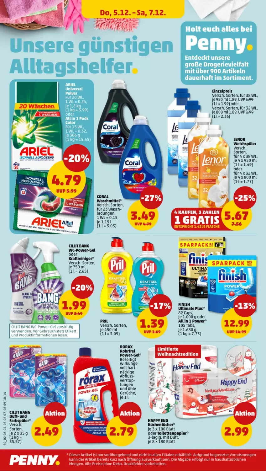 Aktueller Prospekt Penny - Prospekte - von 02.12 bis 07.12.2024 - strona 46 - produkty: auer, Cap, Cillit, cillit bang, Coral, eis, Finish, kraft, küche, Küchen, küchentücher, lenor, papier, Pods, power-gel, pril, Rauch, reiniger, reis, rorax, rwe, Ti, toilettenpapier, tücher, waschmittel, weichspüler