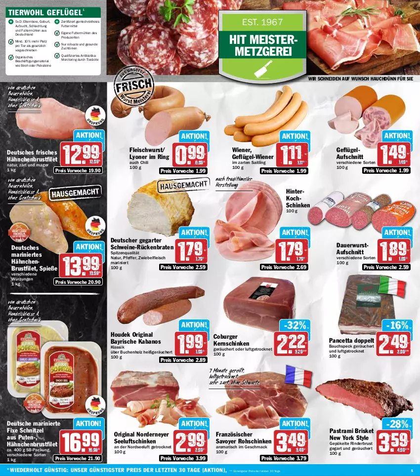 Aktueller Prospekt Hit - Wochenprospekt - von 10.06 bis 14.06.2025 - strona 5 - produkty: Astra, auer, aufschnitt, Bau, Bauer, bio, braten, brustfilet, buch, burger, chili, eis, elle, ente, filet, fleisch, fleischwurst, Geflügel, gin, hähnchenbrust, hähnchenbrustfilet, hinterkochschinken, Holz, houdek, im zarten saitling, kabanos, kernschinken, kochschinken, lyoner, mac, Meister, monitor, natur, Nordsee, pastrami, pfeffer, pute, reis, Ria, rind, rinder, ring, rohschinken, Rückenbraten, schinken, schnitzel, schwein, schweine, Seeluftschinken, Speck, spitzenqualität, Ti, Tiere, tisch, wein, weine, wiener, wurst, Yo, ZTE, zwiebel