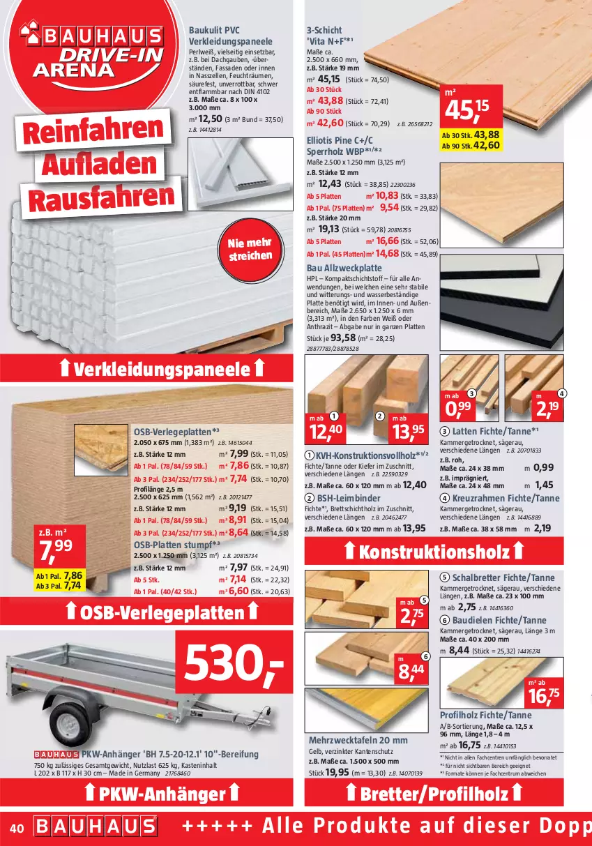 Aktueller Prospekt Bauhaus - Prospekte - von 30.04 bis 04.06.2022 - strona 40 - produkty: Anhänger, Bau, elle, Germ, Holz, HP, kleid, Kleidung, lamm, latte, paneel, rum, säge, Schal, Ti, Verlegeplatten, vita, wasser, weck