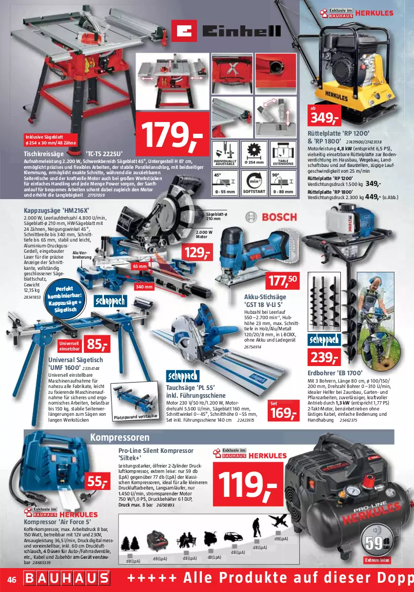 Aktueller Prospekt Bauhaus - Prospekte - von 30.04 bis 04.06.2022 - strona 46 - produkty: Air Force, akku, aust, Bau, Brei, eier, eis, Elan, elle, Fahrrad, Garten, gsw, Holz, koffer, kompressor, kraft, ladegerät, latte, Läufer, leine, ohne akku und ladegerät, reis, reiss, säge, stichsäge, Tauchsäge, tee, Ti, tisch, Tischkreissäge, usb