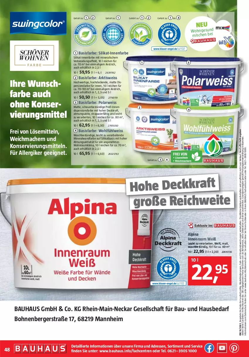 Aktueller Prospekt Bauhaus - Prospekte - von 30.04 bis 04.06.2022 - strona 48 - produkty: abholpreise, Alwa, angebot, angebote, Bau, Berger, bohne, bohnen, decke, dekoration, dell, eis, elle, Heu, innenfarbe, kraft, lamm, leuchtmittel, mac, Mode, Polarweiss, reis, rum, rwe, Ti, usb