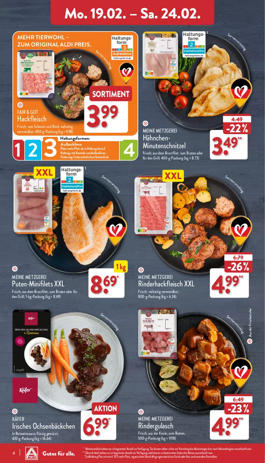 Aktueller Prospekt Aldi Nord - Von Montag - von 19.02 bis 24.02.2024 - strona 4 - produkty: aldi, braten, brustfilet, eis, ente, filet, filets, fleisch, gewürz, gin, grill, gulasch, hackfleisch, Heu, käfer, minutenschnitzel, pute, reis, Ria, rind, rinder, rindergulasch, rinderhackfleisch, rotwein, rwe, sauce, schnitzel, schwein, schwein und rind, Ti, vom schwein und rind, wein, ZTE