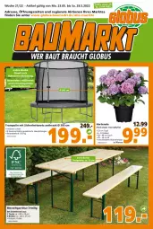 Gazetka promocyjna  - Prospekt für Globus Baumarkt  Achern - Gazetka - ważna od 28.05 do 28.05.2022 - strona 1 - produkty: Bau, bier, Bierzeltgarnitur, Blüte, Brei, garnitur, Holz, hortensie, HP, hydrangea, hydrangea macrophylla, latte, Liege, mac, pflanze, quad, Ti, tisch, tischplatte, topf, Trampolin, Zelt