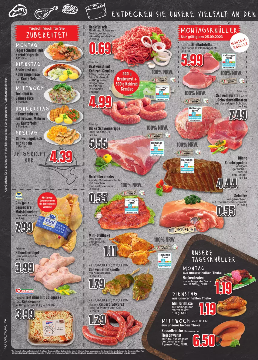 Aktueller Prospekt E Center - Angebote der Woche - von 25.09 bis 30.09.2023 - strona 2 - produkty: angebot, angebotspreis, axe, Bau, braten, bratwurst, deka, deutschlandcard, eintopf, eis, elle, erbsen, erde, fisch, fische, fleisch, grill, grillhaxe, gulasch, hackfleisch, Hausmacher, Haxe, Holz, holzfällersteaks, K2, kartoffel, kartoffeln, kohlrabi, kotelett, Kraut, LG, mac, mais, mikrowelle, möhren, natur, nero, nudel, nudeln, pfanne, reis, rind, rinder, ring, rollbraten, rwe, saft, sahne, sauce, schwein, schweine, schweinegulasch, Schweinerollbraten, steak, steaks, Ti, topf, torte, wein, weine, wurst