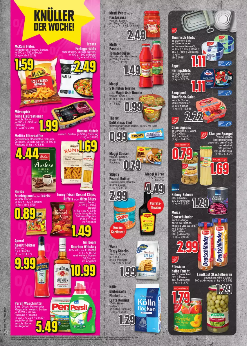 Aktueller Prospekt E Center - Angebote der Woche - von 25.09 bis 30.09.2023 - strona 6 - produkty: Becher, beere, beeren, blume, blumen, blumenöl, Blüte, butter, deka, eis, filet, filets, fisch, flasche, frucht, fusilli, Geflügel, hafer, Hefe, in olivenöl, kölln, Mutti, ndk, olive, oliven, olivenöl, pasta, peanut butter, pesto, püree, reis, saft, sauce, saucen, saupiquet, senf, sonnenblume, sonnenblumen, sonnenblumenöl, spargel, Stachelbeeren, tee, terrine, thomy, thunfisch, thunfisch filets, Ti, tomate, tomaten, whiskey, würstchen, zucker