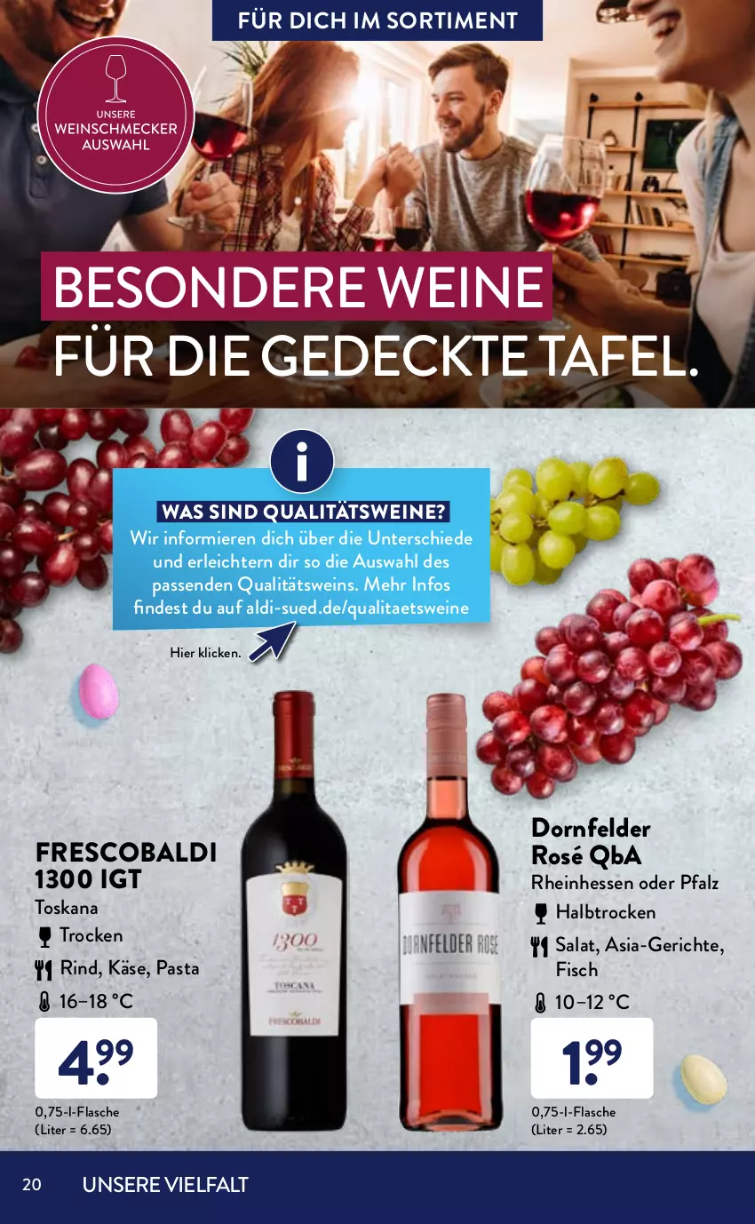 Aktueller Prospekt AldiSud - ALDI Sortiment - von 01.03 bis 31.03.2022 - strona 20 - produkty: aldi, asti, cabernet, cabernet sauvignon, chardonnay, dornfelder, eis, fisch, flasche, fleisch, früchte, Geflügel, Käse, meeresfrüchte, pasta, pizza, primitivo, qualitätswein, qualitätsweine, riesling, rind, salat, sauvignon, Ti, tisch, trauben, wein, weine