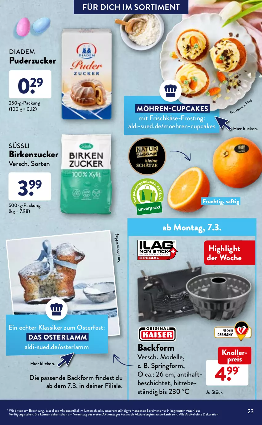 Aktueller Prospekt AldiSud - ALDI Sortiment - von 01.03 bis 31.03.2022 - strona 23 - produkty: aldi, alle artikel ohne dekoration, Backform, bier, Birkenzucker, dekoration, dell, diadem, eis, elle, erde, frischkäse, frucht, gin, kakao, Käse, knallerpreis, lamm, milch, Mode, möhren, papier, reis, ring, saft, schoko, Springform, Ti, vollmilch, ZTE, zucker