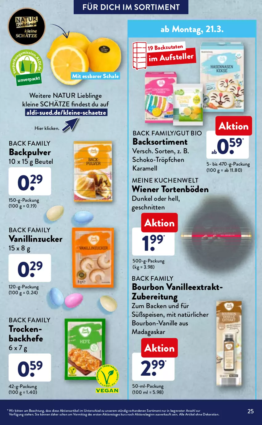 Aktueller Prospekt AldiSud - ALDI Sortiment - von 01.03 bis 31.03.2022 - strona 25 - produkty: aldi, alle artikel ohne dekoration, backmischung, beutel, bier, bio, bourbon, bourbon vanille, braun, dekoration, eis, elle, erde, gin, Hefe, kakao, karamell, keks, kuchen, leine, natur, reis, rohrzucker, Schal, Schale, schnitten, schoko, teller, Ti, torte, vanille, wiener, ZTE, zucker