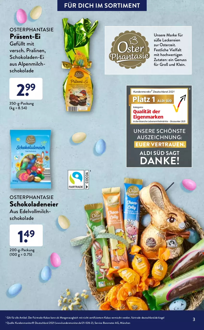 Aktueller Prospekt AldiSud - ALDI Sortiment - von 01.03 bis 31.03.2022 - strona 3 - produkty: aldi, alpenmilch, bier, discount, eier, eis, elle, erde, kakao, lebensmittel, milch, monitor, nuss, pralinen, reis, schoko, schokolade, schokoladen, Ti, vollmilch, Weiße Schokolade