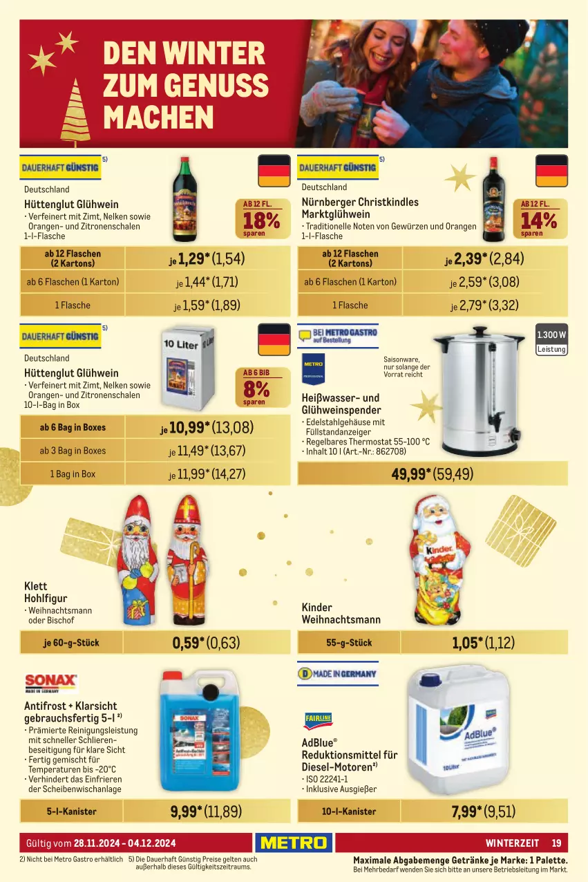 Aktueller Prospekt Metro - Händler Journal - von 28.11 bis 04.12.2024 - strona 19 - produkty: adblue, auer, Berger, Diesel, edelstahl, eis, elle, flasche, getränk, getränke, gewürz, Glühwein, Kinder, Kindle, LG, mac, Metro, metro gastro, nürnberger, nuss, orange, orangen, Palette, Rauch, Reinigung, reis, Schal, Schale, thermostat, Ti, wasser, wein, zitrone, zitronen