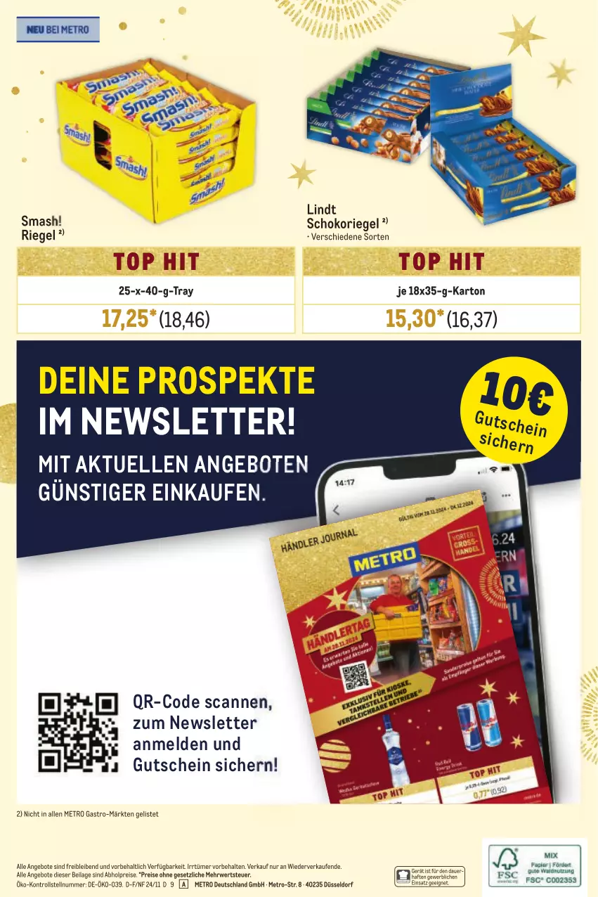 Aktueller Prospekt Metro - Händler Journal - von 28.11 bis 04.12.2024 - strona 24 - produkty: abholpreise, angebot, angebote, auer, eis, elle, gutschein, ilag, lindt, Metro, metro gastro, reis, riegel, rwe, schoko, schokoriegel, Ti