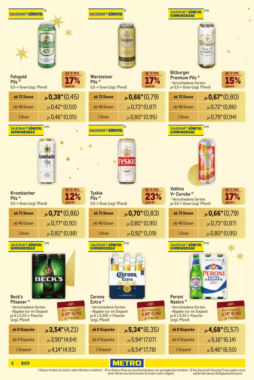 Aktueller Prospekt Metro - Händler Journal - von 28.11 bis 04.12.2024 - strona 6 - produkty: auer, bier, bitburger, burger, corona, corona extra, eis, flasche, krombache, krombacher, krombacher pils, Peroni, pils, pilsener, premium pils, reis, steiner, Ti, tyskie, veltins, warsteiner