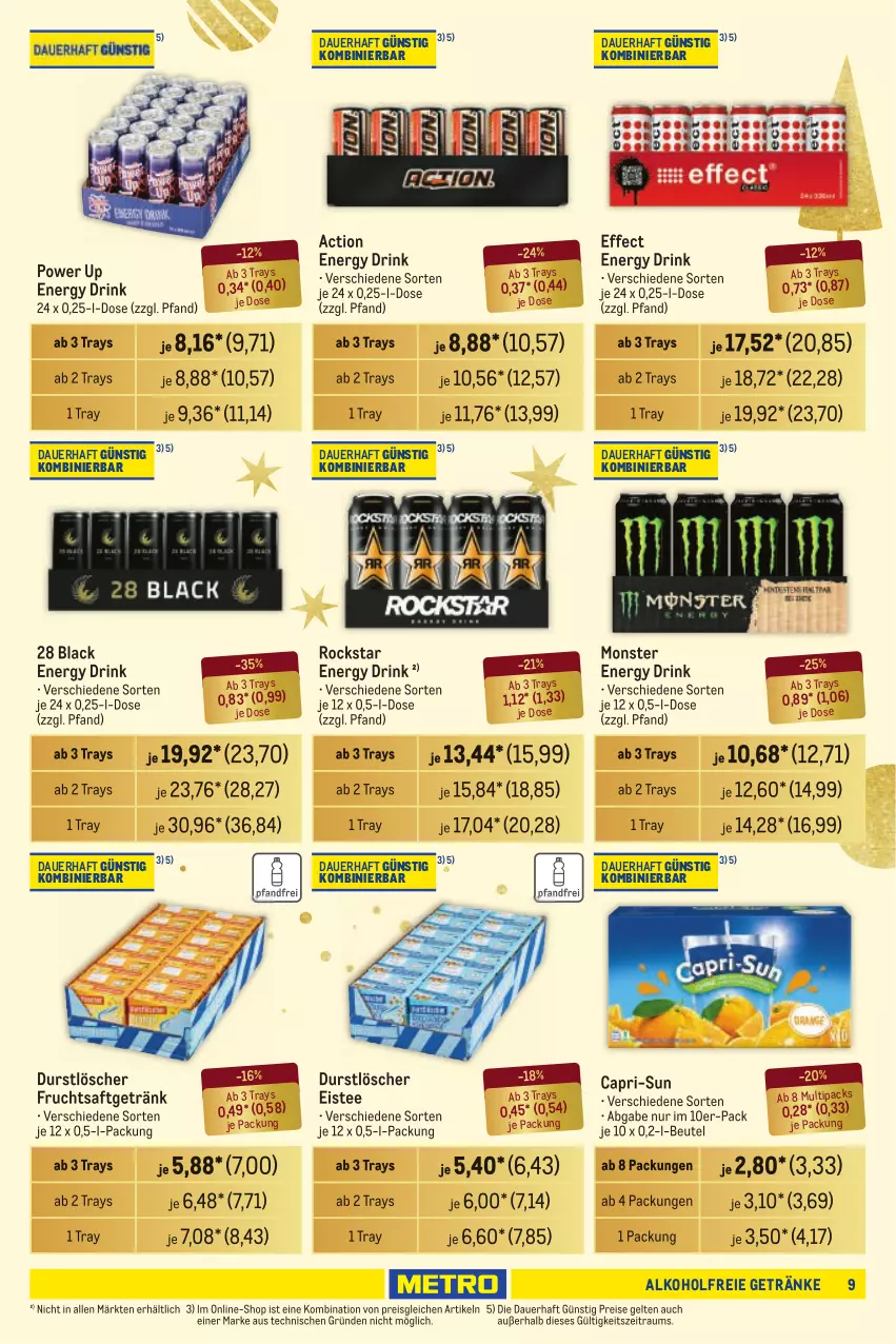 Aktueller Prospekt Metro - Händler Journal - von 28.11 bis 04.12.2024 - strona 9 - produkty: alkohol, alkoholfreie getränke, auer, beutel, Cap, capri-sun, drink, durstlöscher, Effect, eis, eistee, energy drink, frucht, fruchtsaft, fruchtsaftgetränk, getränk, getränke, lack, monster, Monster Energy, reis, Rockstar, saft, tee, Ti