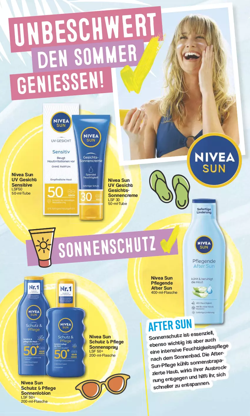 Aktueller Prospekt Famila - Prospekte - von 17.06 bis 22.06.2024 - strona 4 - produkty: after sun, aust, Bad, creme, elle, flasche, Lotion, nivea, nivea sun, sonnencreme, sonnenspray, Ti