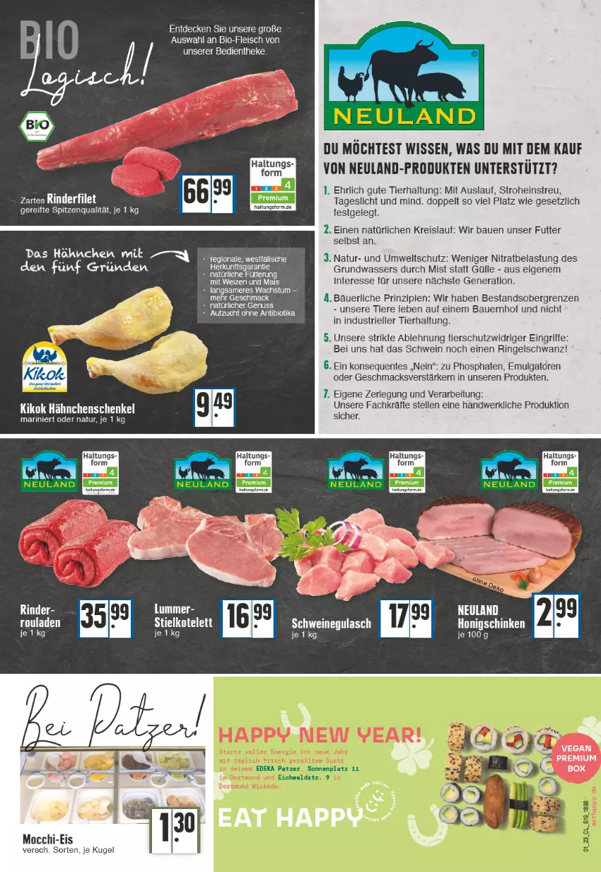 Aktueller Prospekt Edeka - Angebote der Woche - von 02.01 bis 07.01.2023 - strona 19 - produkty: auer, Bau, Bauer, bio, eis, elle, ente, filet, fleisch, gulasch, hähnchenschenkel, henkel, Kugel, LG, mac, natur, reis, rind, rinder, rinderfilet, ring, schenkel, schwein, schweine, schweinegulasch, spitzenqualität, tee, Ti, Tiere, wasser, wein, weine