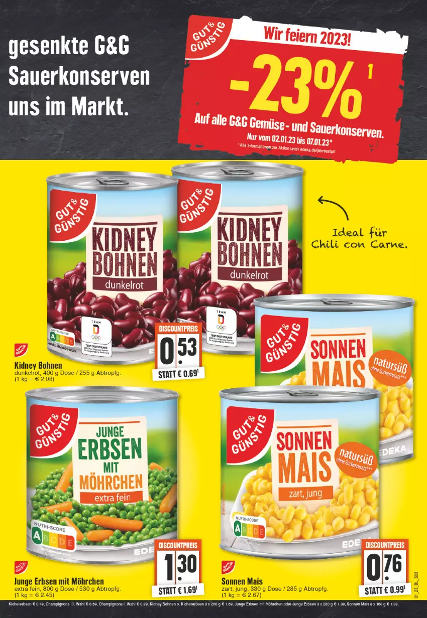 Aktueller Prospekt Edeka - Angebote der Woche - von 02.01 bis 07.01.2023 - strona 3 - produkty: auer, ball, bohne, bohnen, champignon, champignons, eier, kidney, kidney bohnen, Konserven