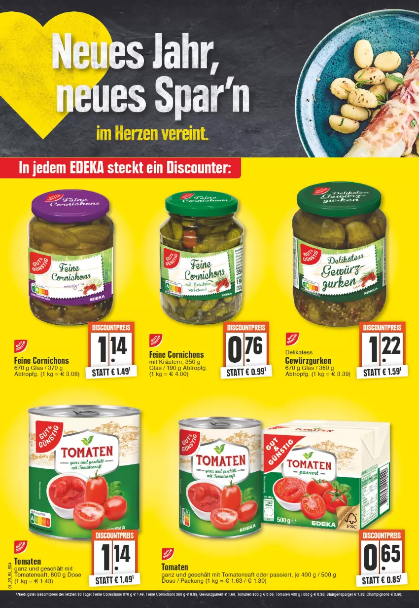 Aktueller Prospekt Edeka - Angebote der Woche - von 02.01 bis 07.01.2023 - strona 4 - produkty: champignon, champignons, deka, discount, eis, elle, gewürz, Gewürzgurke, gewürzgurken, gurke, gurken, reis, saft, spargel, stangenspargel, tomate, tomaten, Tomatensaft, ZTE