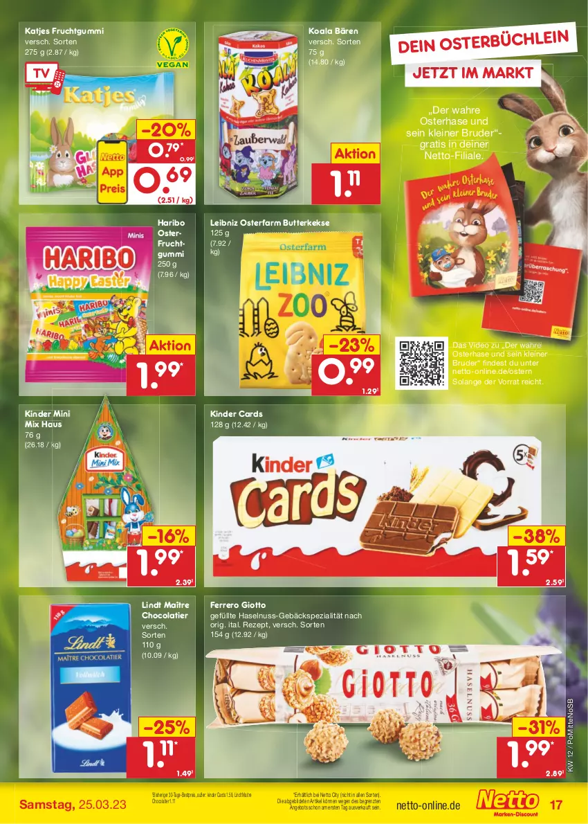 Aktueller Prospekt Netto Marken-Discount - Filial-Angebote - von 20.03 bis 25.03.2023 - strona 17 - produkty: angebot, bestpreis, butter, butterkeks, cola, deo, eis, ferrero, frucht, fruchtgummi, giotto, haribo, haselnuss, katjes, keks, kekse, Kinder, leibniz, leine, lindt, nuss, reis, rezept, Spezi, Ti, ZTE