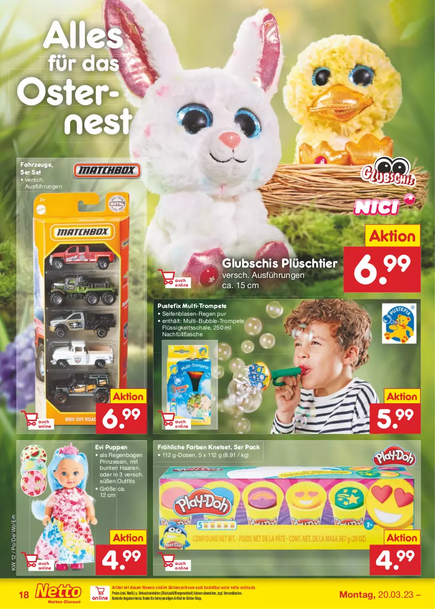 Aktueller Prospekt Netto Marken-Discount - Filial-Angebote - von 20.03 bis 25.03.2023 - strona 18 - produkty: eis, flasche, Knetset, ndk, Plüsch, Puppe, reis, Schal, Schale, Seife, Ti