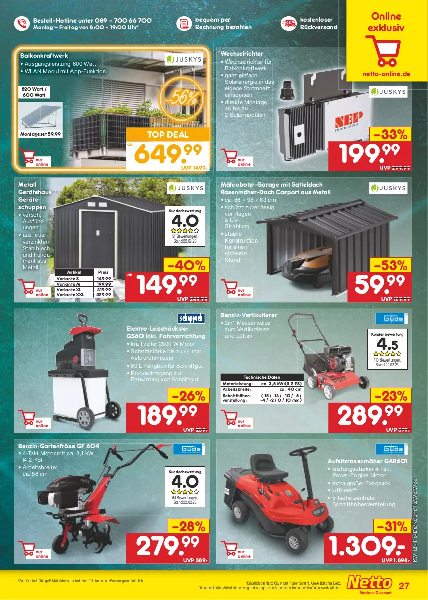 Aktueller Prospekt Netto Marken-Discount - Filial-Angebote - von 20.03 bis 25.03.2023 - strona 27 - produkty: angebot, Brei, Carport, eis, Elektro, Garten, gin, kraft, mähroboter, messer, rasen, rasenmäher, reis, Ria, sac, sattel, telefon, Ti, Tiere, uhr, ZTE