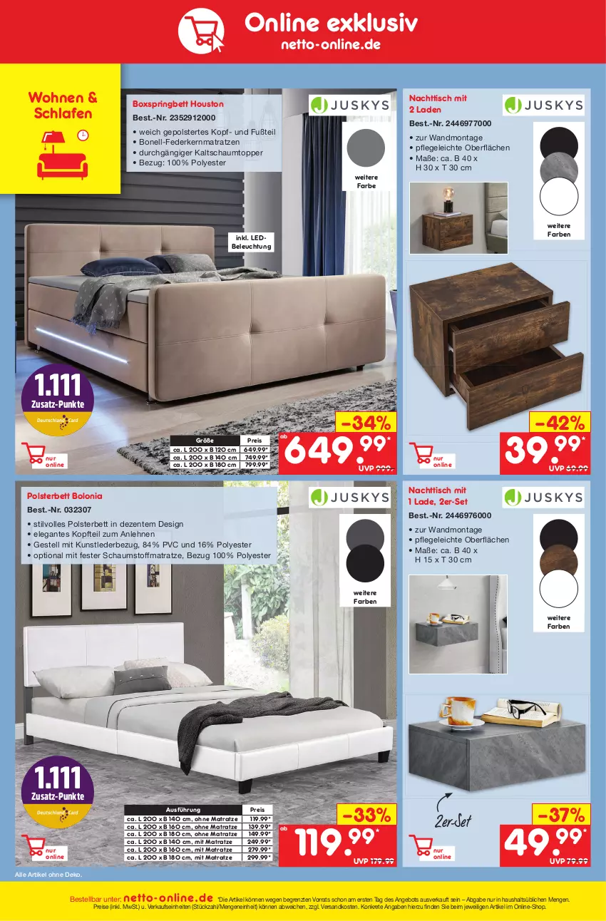 Aktueller Prospekt Netto Marken-Discount - Filial-Angebote - von 20.03 bis 25.03.2023 - strona 42 - produkty: angebot, beleuchtung, bett, boxspringbett, eis, ente, federkern, federkernmatratze, Kaltschaumtopper, kernmatratze, matratze, matratzen, ndk, ohne matratze, polsterbett, reis, ring, Ti, tisch, topper, ZTE