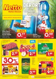 Gazetka promocyjna Netto Marken-Discount - Filial-Angebote - Gazetka - ważna od 25.03 do 25.03.2023 - strona 1 - produkty: angebot, bestpreis, butter, coca-cola, cola, eis, fleisch, hackfleisch, hackfleisch gemischt, jacobs, kaffee, Kinder, ndk, Pink Lady, reis, rind, ritter, ritter sport, schoko, schokolade, schwein, Sport, Ti, wein, wurst, wurst in selbstbedienung, ZTE