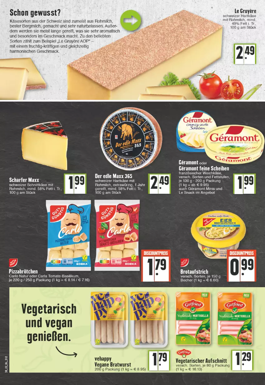 Aktueller Prospekt Edeka - Angebote der Woche - von 19.09 bis 24.09.2022 - strona 12 - produkty: angebot, arla, arlo, aufschnitt, aufstrich, basilikum, bratwurst, brot, brotaufstrich, eier, eis, erde, frucht, hartkäse, Käse, mac, mais, milch, natur, schnittkäse, schweizer hartkäse, schweizer schnittkäse, snack, Ti, tisch, tomate, tomate-basilikum, Vegeta, wurst