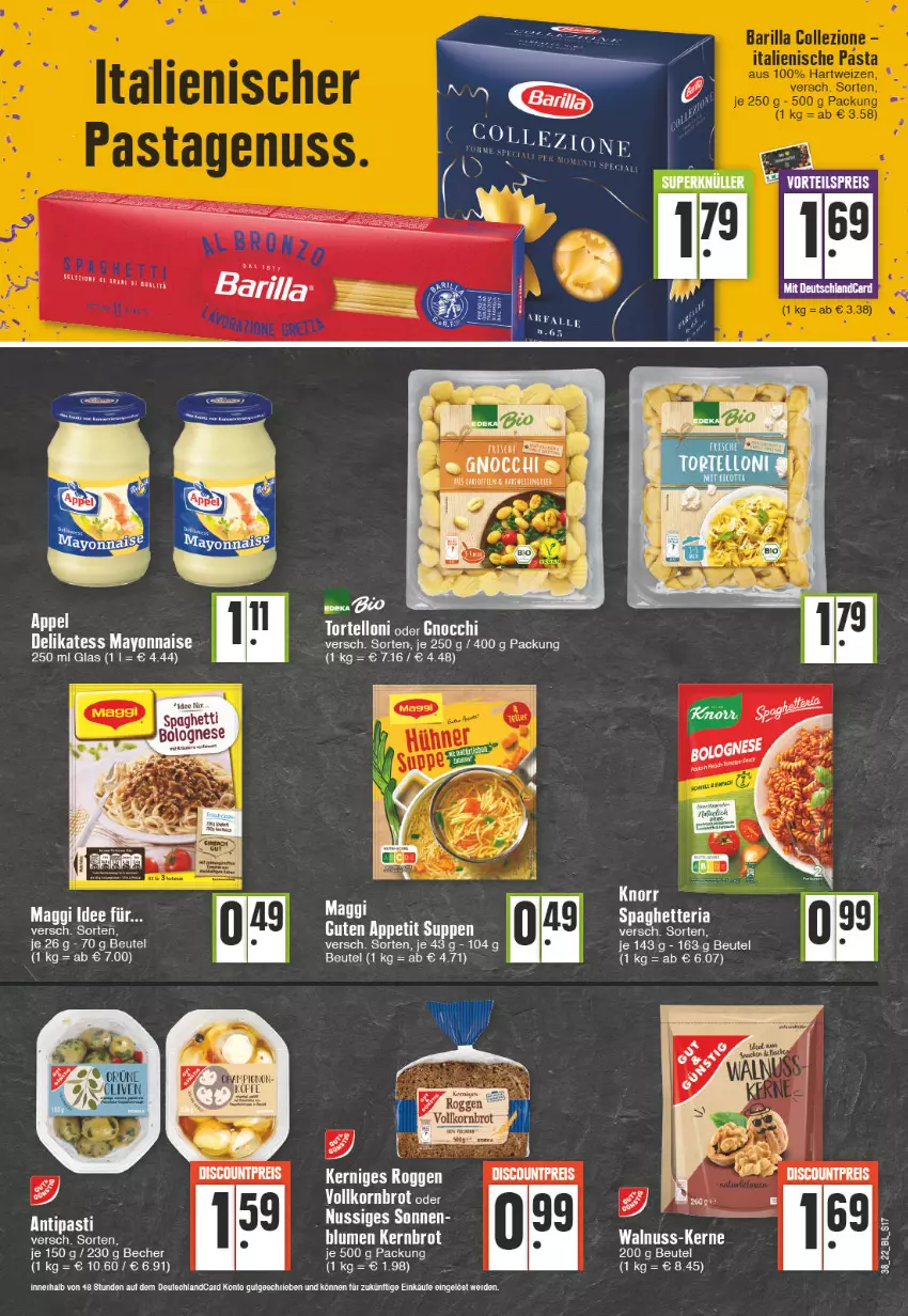 Aktueller Prospekt Edeka - Angebote der Woche - von 19.09 bis 24.09.2022 - strona 17 - produkty: antipasti, asti, beutel, bolognese, erde, gnocchi, mayonnaise, nuss, Ria, Ti, torte, tortelloni, walnuss, Yo, ZTE