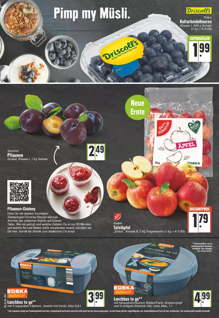 Aktueller Prospekt Edeka - Angebote der Woche - von 19.09 bis 24.09.2022 - strona 4 - produkty: besteck, besteck-set, bett, deka, deutschlandcard, discount, dressing, eis, elle, frucht, küche, LG, lunchbox, pflaume, pflaumen, reis, rezept, Schal, Schale, tafeläpfel, Tasche, teller, Ti, topf, tragetasche