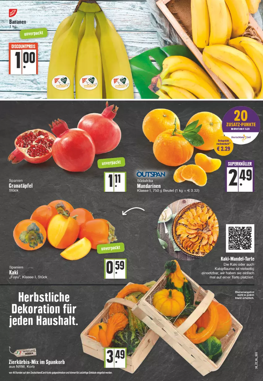 Aktueller Prospekt Edeka - Angebote der Woche - von 19.09 bis 24.09.2022 - strona 5 - produkty: beutel, dekoration, grana, Granatäpfel, Kaki, korb, Kürbis, mandarine, mandarinen, mandel, pflaume, Rana, Ti