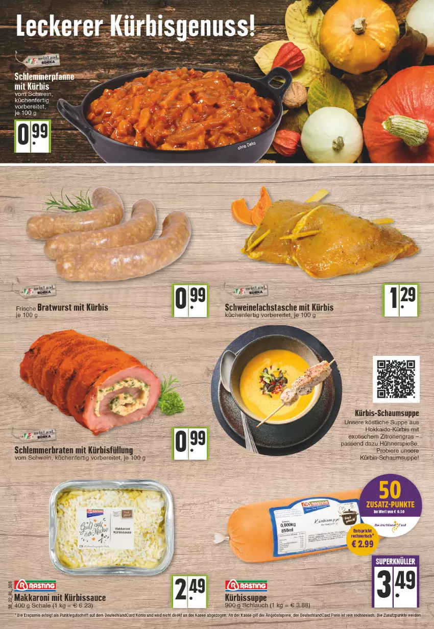 Aktueller Prospekt Edeka - Angebote der Woche - von 19.09 bis 24.09.2022 - strona 8 - produkty: bier, Biere, braten, bratwurst, deutschlandcard, eis, erde, hühner, küche, Küchen, Kürbis, lachs, LG, salz, sauce, Schal, Schale, schlauch, schwein, schweine, Schweinelachs, suppe, Tasche, tee, Ti, tisch, wein, weine, wurst, zitrone, zitronen