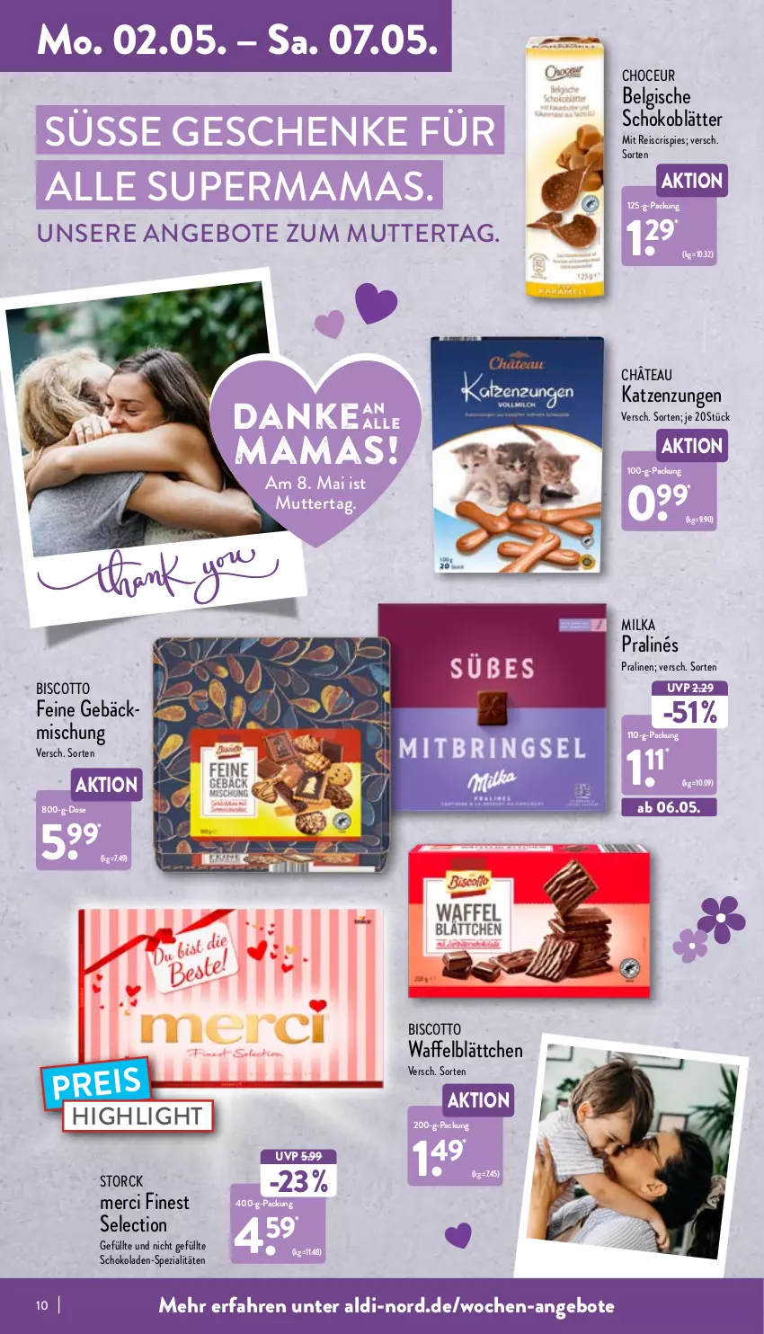 Aktueller Prospekt Aldi Nord - Aldi-Vorschau - von 02.05 bis 07.05.2022 - strona 10 - produkty: aldi, angebot, angebote, biscotto, eis, Feine Gebäckmischung, gebäckmischung, LG, mam, merci, milka, pralinen, reis, schoko, schokolade, schokoladen, Spezi, storck, Ti