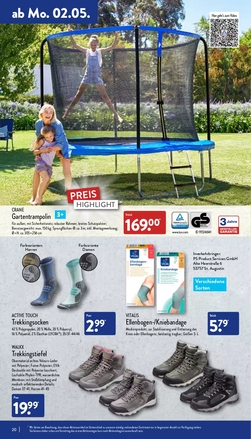 Aktueller Prospekt Aldi Nord - Aldi-Vorschau - von 02.05 bis 07.05.2022 - strona 20 - produkty: active touch, Brei, decksohle, deo, eis, elle, Garten, gin, Hylo, medizinprodukt, reis, Ria, ring, socken, Ti, Tiere, Trampolin, vita, vitalis, walkx, wasser, werkzeug, wolle, ZTE