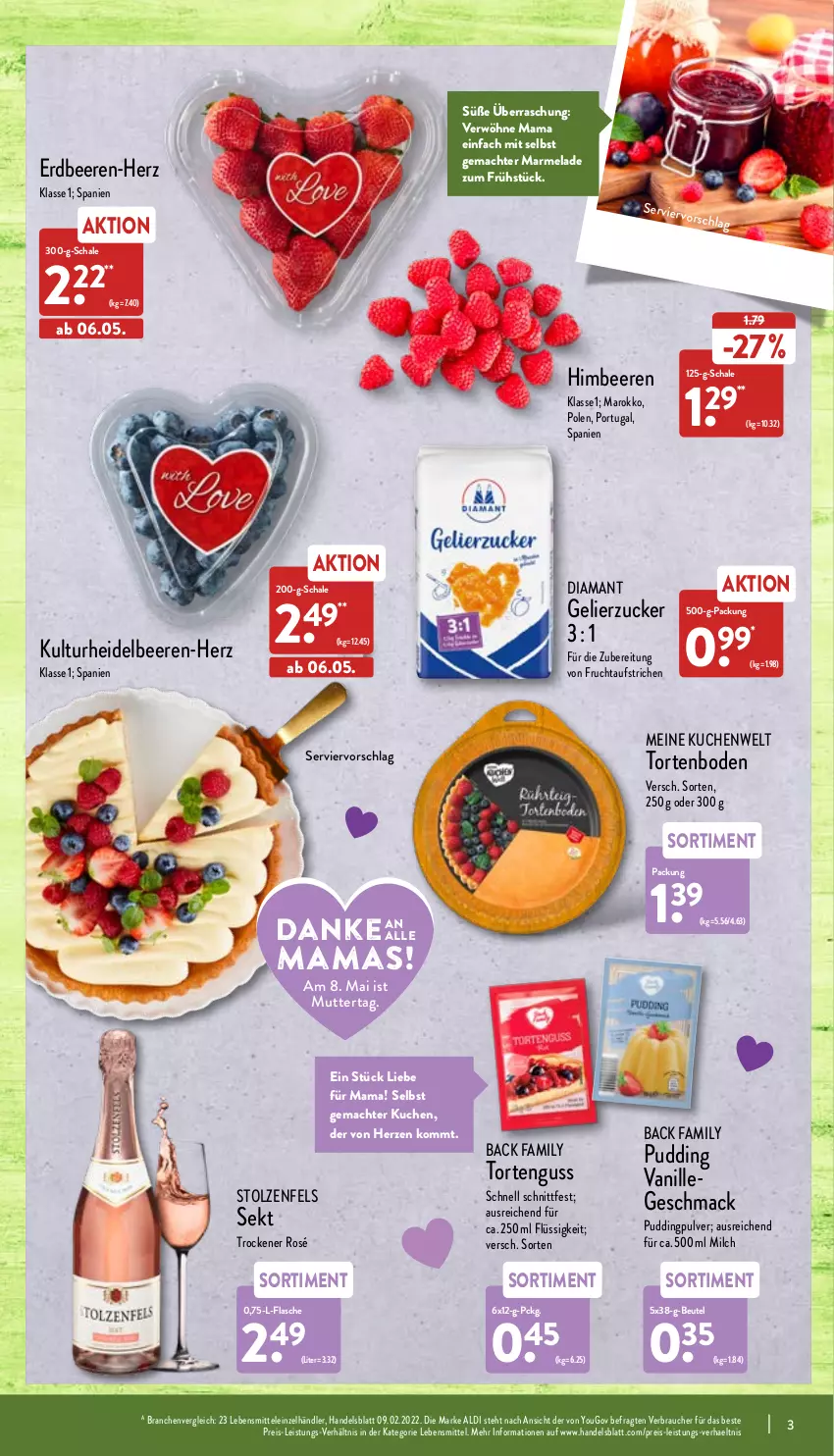 Aktueller Prospekt Aldi Nord - Aldi-Vorschau - von 02.05 bis 07.05.2022 - strona 3 - produkty: aldi, aufstrich, beere, beeren, beutel, eis, erdbeere, erdbeeren, flasche, frucht, fruchtaufstrich, gelierzucker, heidelbeere, heidelbeeren, himbeer, himbeere, himbeeren, kuchen, lebensmittel, mac, mam, marmelade, milch, pudding, Rauch, reis, Schal, Schale, sekt, Ti, torte, tortenguss, vanille, Yo, zucker