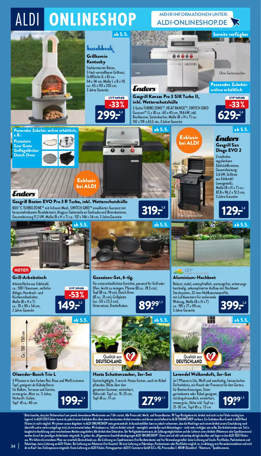 Aktueller Prospekt Aldi Nord - Aldi-Vorschau - von 02.05 bis 07.05.2022 - strona 34 - produkty: aldi, alle artikel ohne dekoration, angebot, angebote, asti, auer, aust, Bau, Blüte, decke, Deckel, dekoration, edelstahl, eis, elle, ente, erde, fanta, Garten, gasgrill, gin, grill, grillfläche, grillplatte, grillrost, handtuch, Kamin, Kocher, küche, Küchen, küchenrolle, küchenrollen, latte, lavendel, LG, Liege, ndk, Ofen, pfanne, pflanze, pflanzen, pizza, reis, rwe, schutzhülle, Ti, tisch, topf, tuc, uhr, Untersetzer