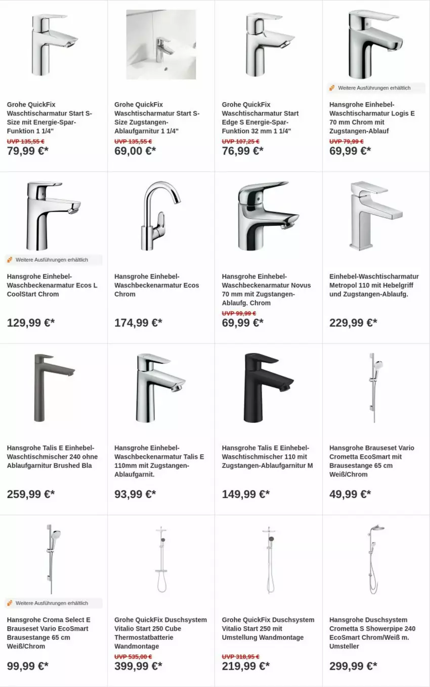 Aktueller Prospekt Obi - Prospekte - von 13.08 bis 21.08.2024 - strona 6 - produkty: armatur, batterie, brause, elle, garnitur, grohe, hansgrohe, LG, Metro, Mett, teller, thermostat, Ti, tisch, vita, waschbecken, waschtisch, waschtischarmatur