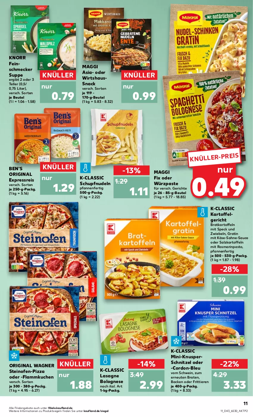 Aktueller Prospekt Kaufland - von 27.10 bis 02.11.2022 - strona 11 - produkty: angebot, angebote, beutel, bolognese, braten, eis, elle, feinschmecker, flammkuchen, gin, kartoffel, kartoffeln, Käse, knorr, kuchen, lamm, lasagne, LG, maggi, maggi fix, nudel, nudeln, Ofen, original wagner, pesto, pfanne, pfannen, pizza, reis, rosmarin, sahne, salz, sauce, schnitzel, schwein, snack, Speck, steinofen, suppe, teller, Ti, Tiere, wagner, wein, zwiebel, zwiebeln