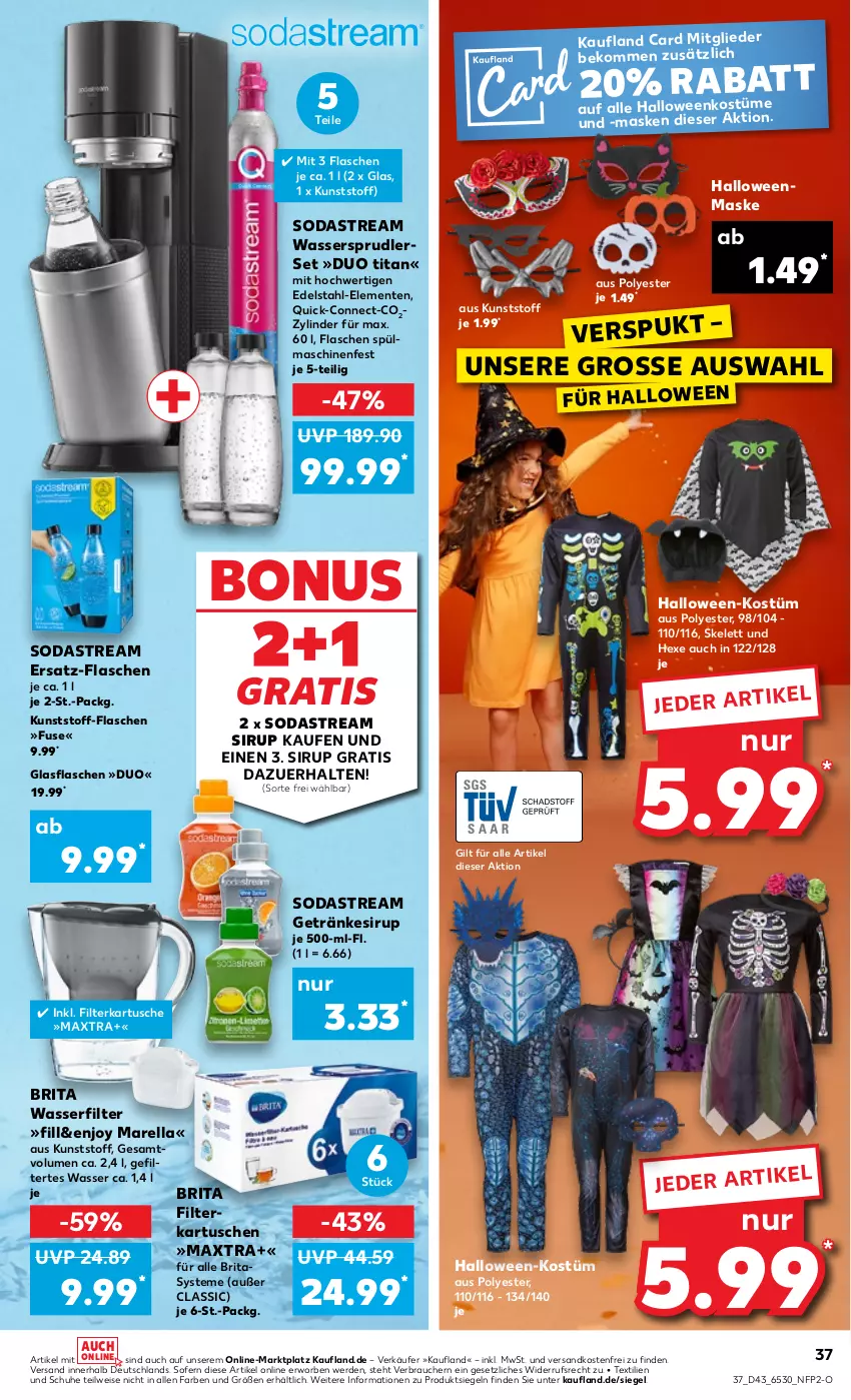 Aktueller Prospekt Kaufland - von 27.10 bis 02.11.2022 - strona 37 - produkty: beko, brita, edelstahl, eis, ente, erde, filterkartuschen, flasche, getränk, getränke, getränkesirup, glasflasche, Maske, Maxtra, ndk, Rauch, rel, schuhe, sirup, Soda, sodastream, spülmaschinen, Ti, versandkostenfrei, wasser, wasserfilter, wassersprudler